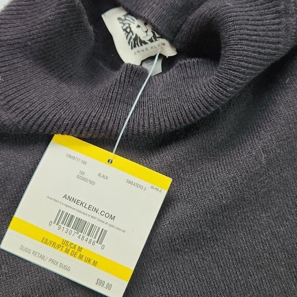 Anne Klein NWT Mock High Neck Mesh Metallic Sleeve Sweater‎ Cotton Knit Size M - Picture 5 of 8